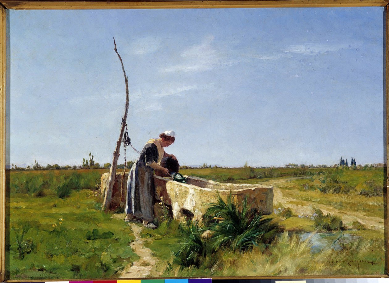 Der Bauer und der Brunnen, Gemälde von Theophile Mayan (1860-1937) von Théophile Henri Mayan