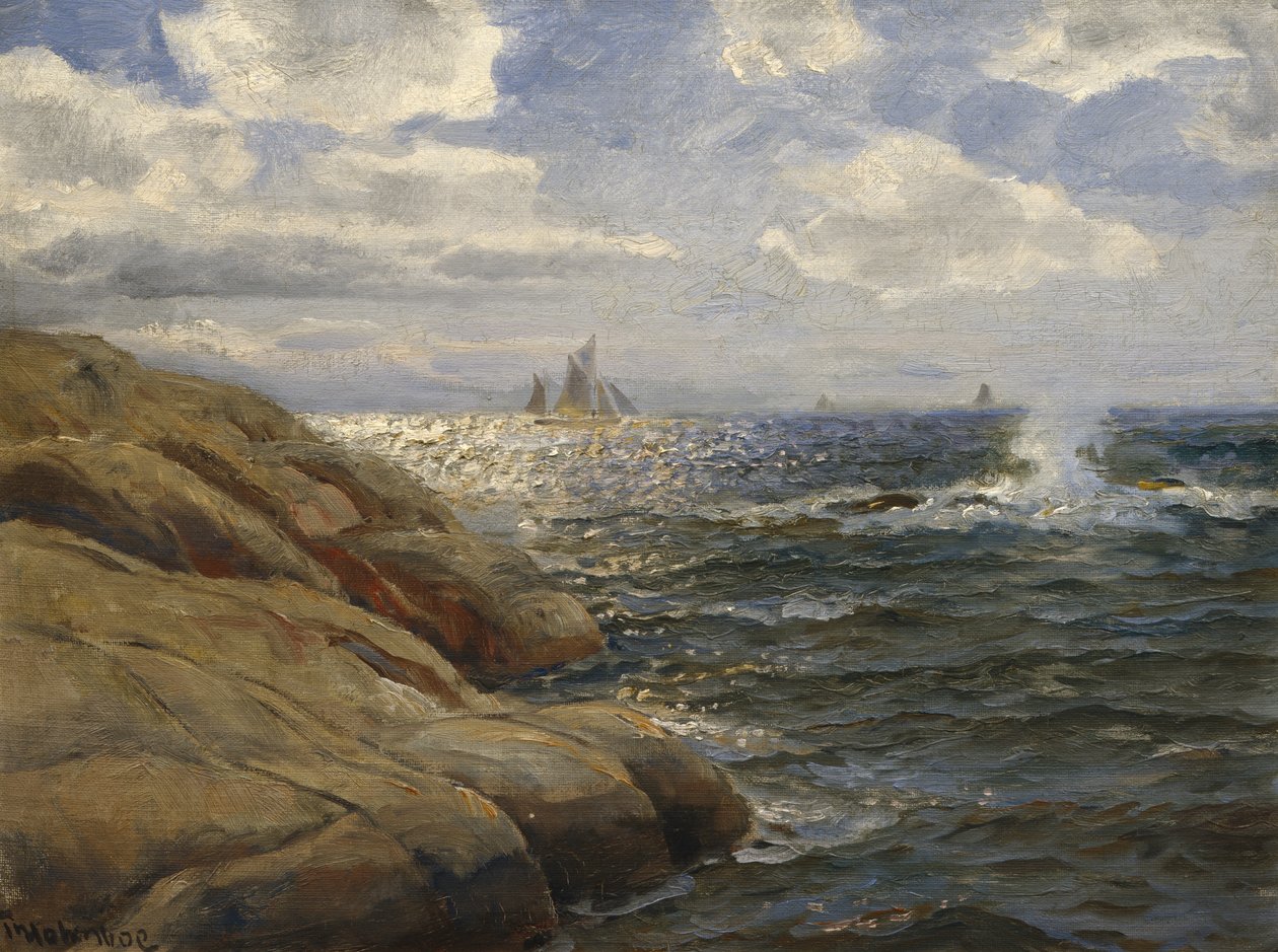 Küstenlandschaft mit Segelbooten von Thorolf Holmboe