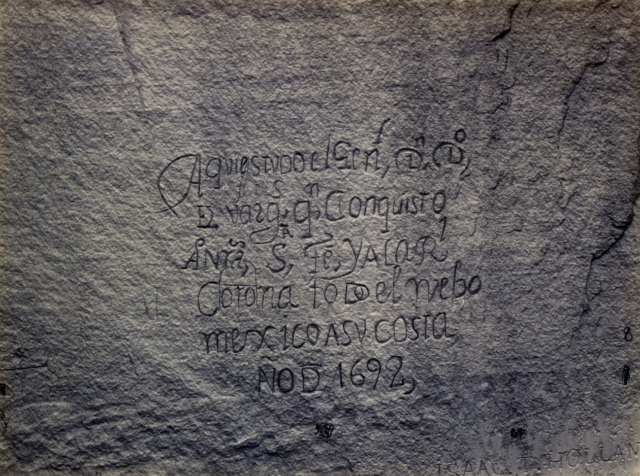 Historische spanische Aufzeichnung der Eroberung, Südseite des Inschriftfelsens, New Mexico von Timothy H. O
