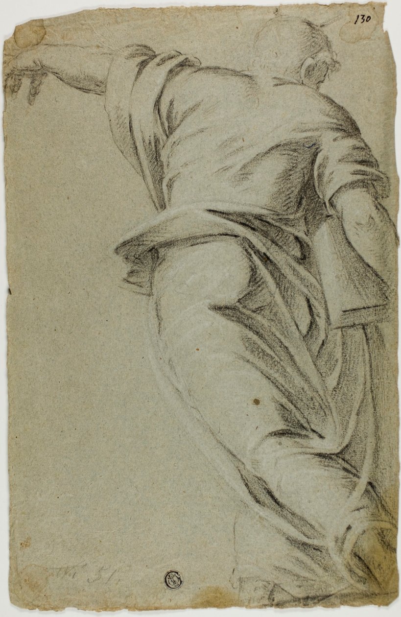 Moses schreitet nach links und zeigt mit der linken Hand von Tintoretto