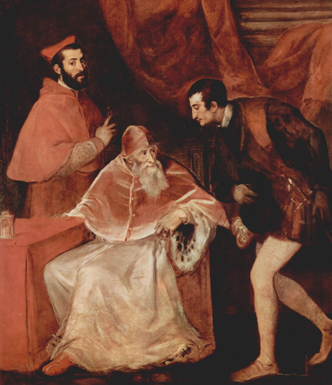 Porträt von Papst Paul III. mit Kardinal Alessandro Farnese und Herzog Ottavio Farnese von Tiziano Vecelli