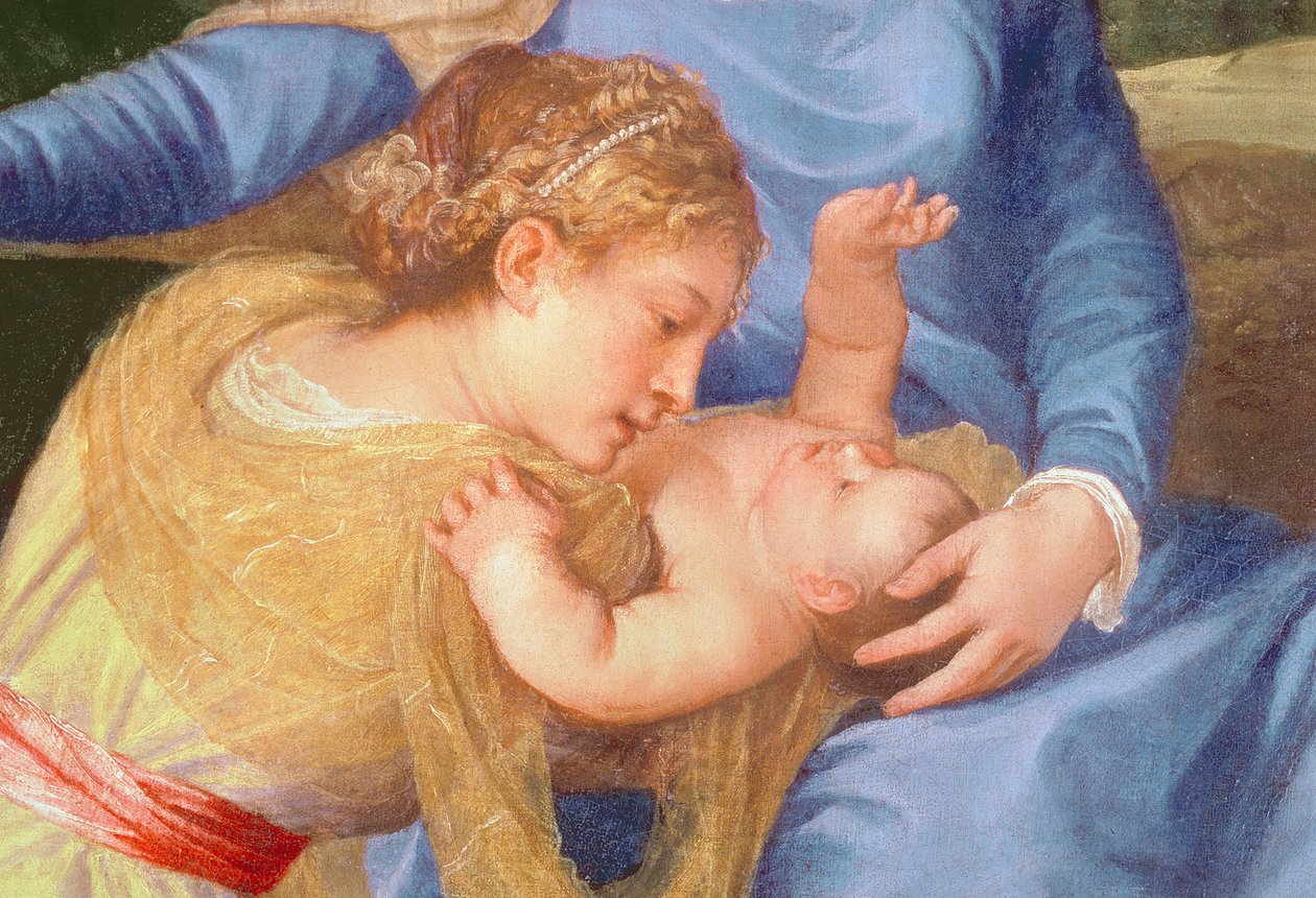 Die Jungfrau und das Kind mit Johannes dem Täufer und einer Heiligen (Detail) von Tiziano Vecelli