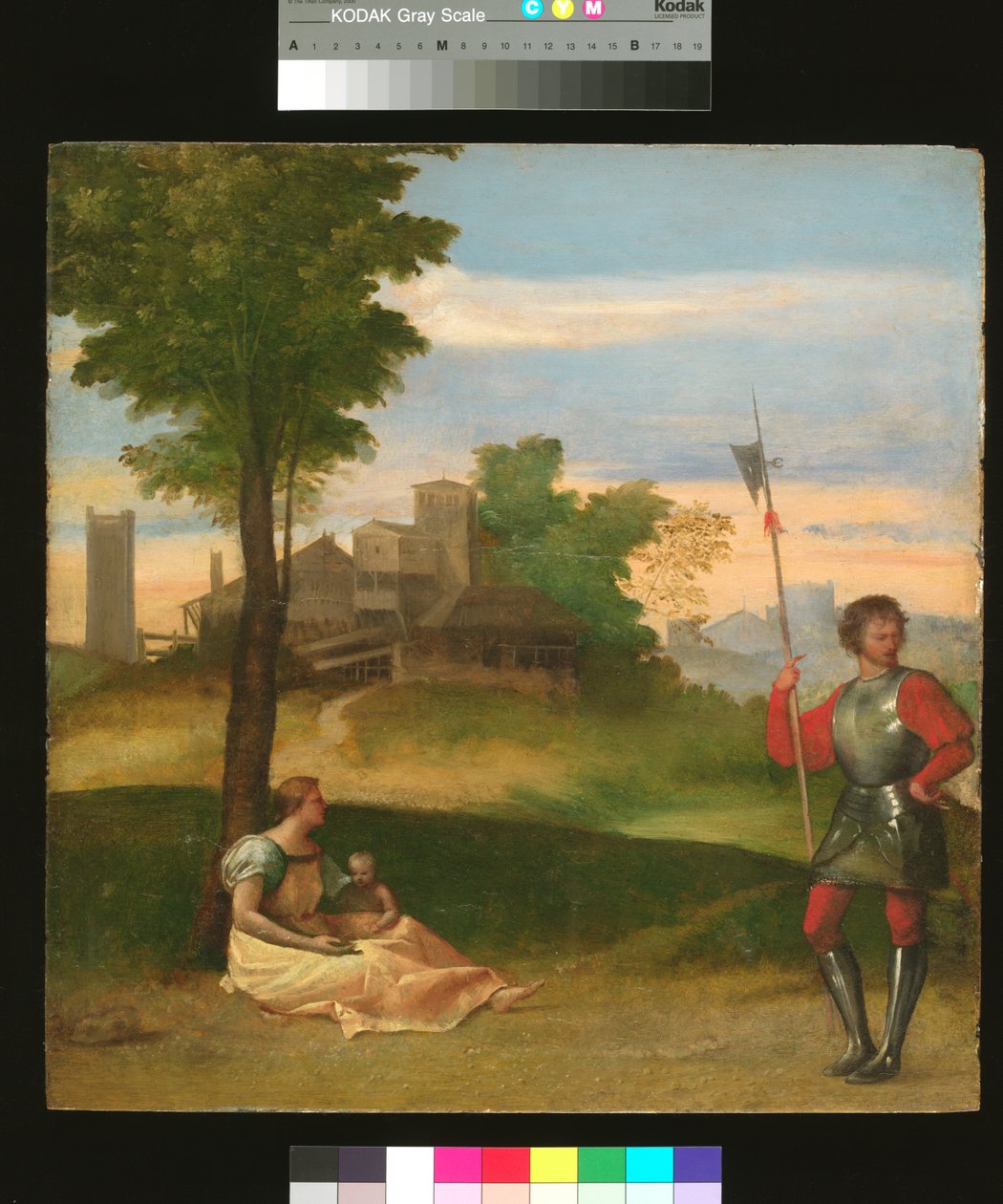 Ein Idyll: Eine Mutter und ein Hellebardier in einer bewaldeten Landschaft, ca. 1505-10 von Titian (c.1488 1576) (attr. to)