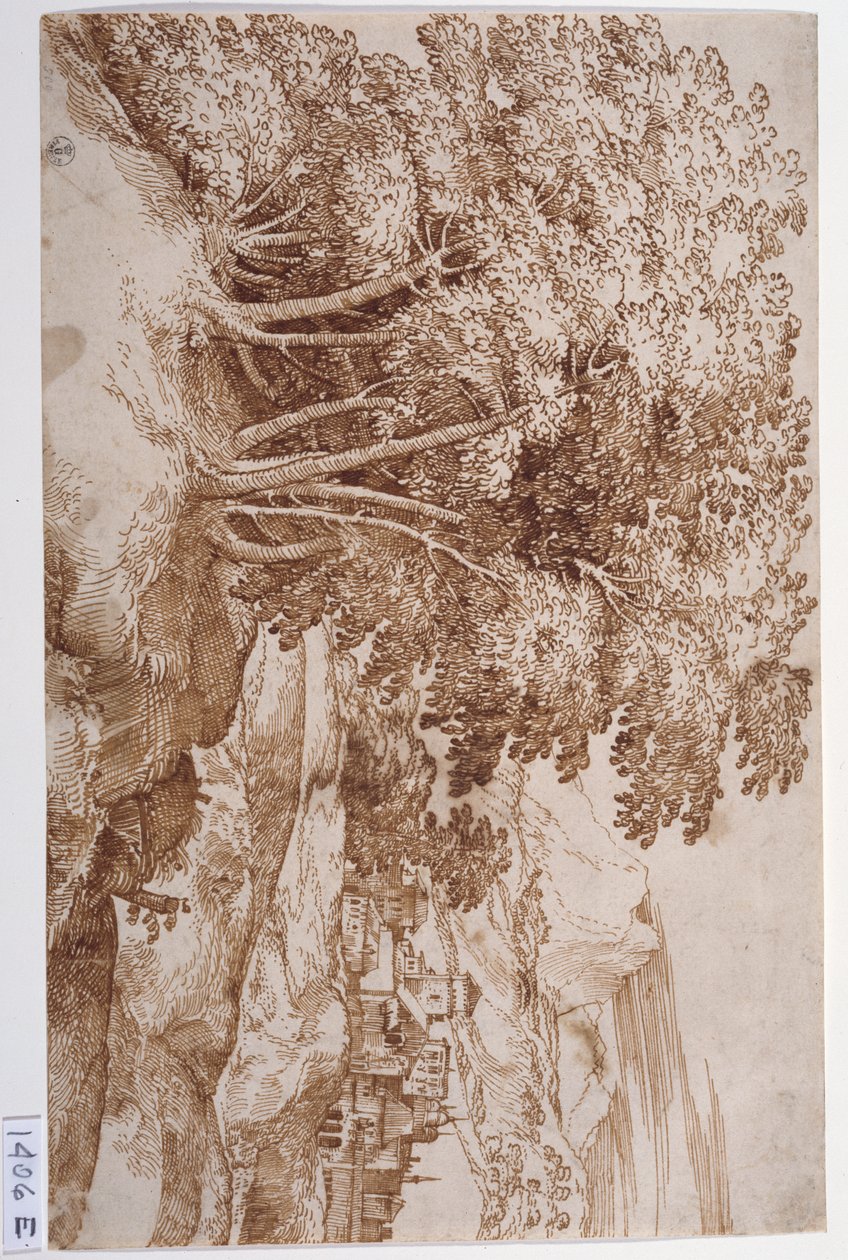 Landschaft mit Bäumen links und einer Stadt im Hintergrund von Titian (c.1488 1576)
