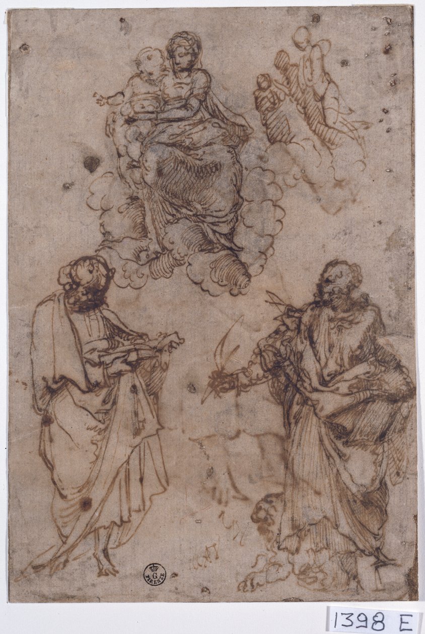 Madonna und Kind auf Wolken mit Heiligen oder Aposteln von Titian (c.1488 1576)