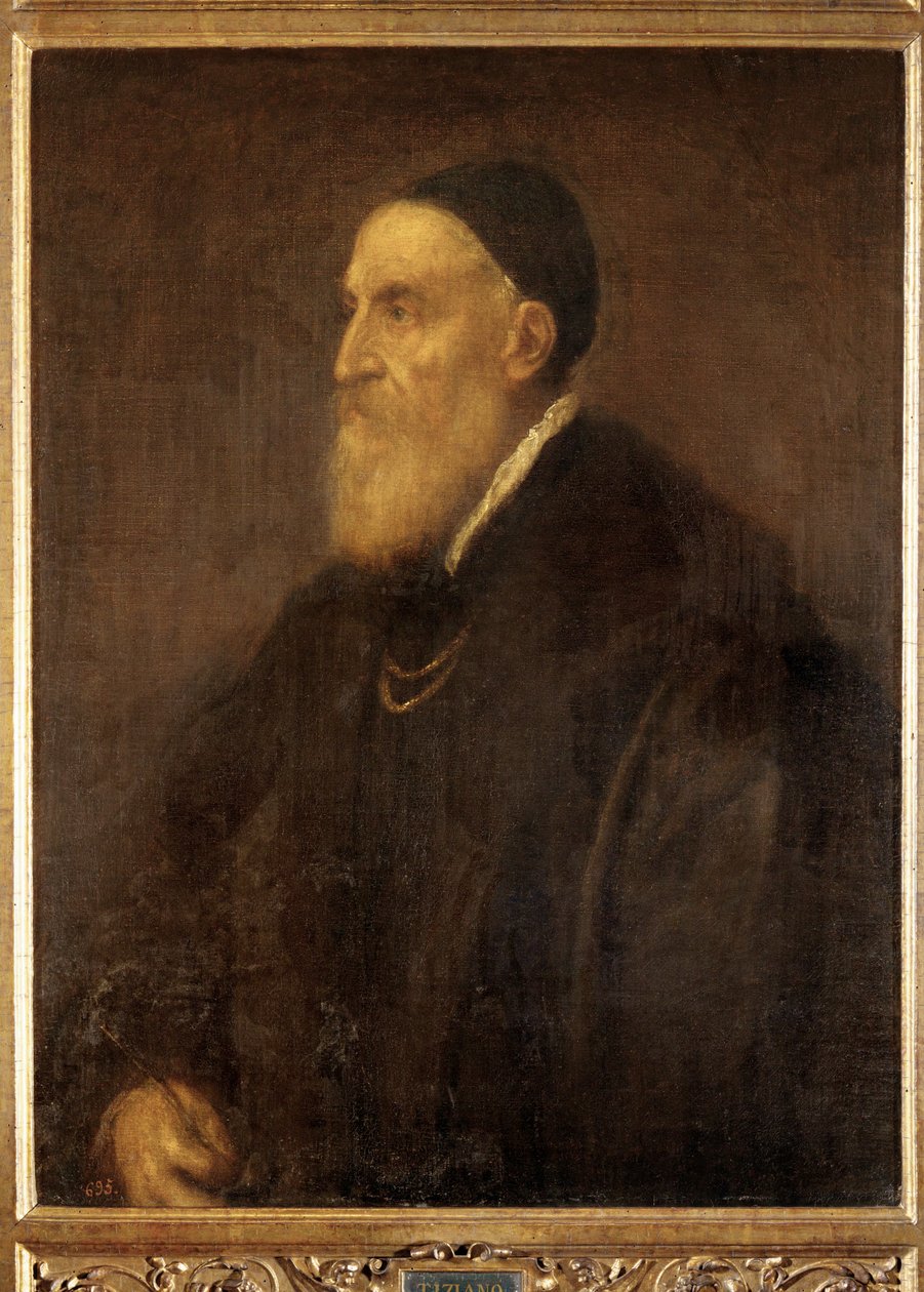 Selbstporträt, kurz vor dem Ausbruch der Pest in Venedig gemalt von Titian (c.1488-1576)
