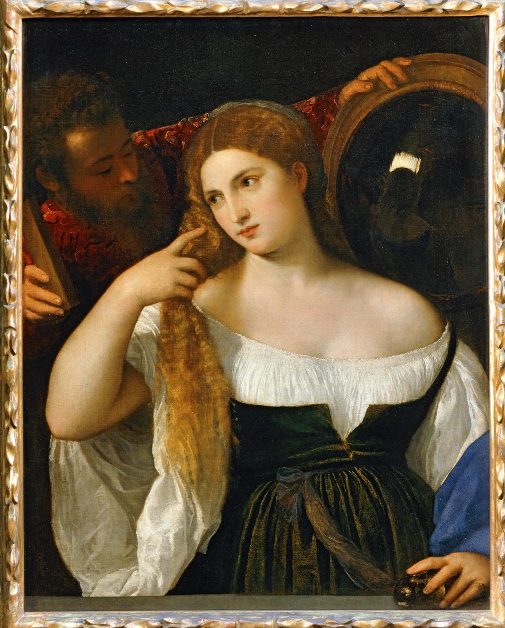Das Mädchen und der Spiegel von Titian (c.1488-1576)
