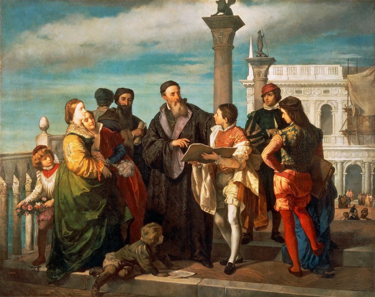 Das Treffen zwischen Tizian und dem jungen Veronese auf der Ponte della Paglia von Titian (c.1488 1576)
