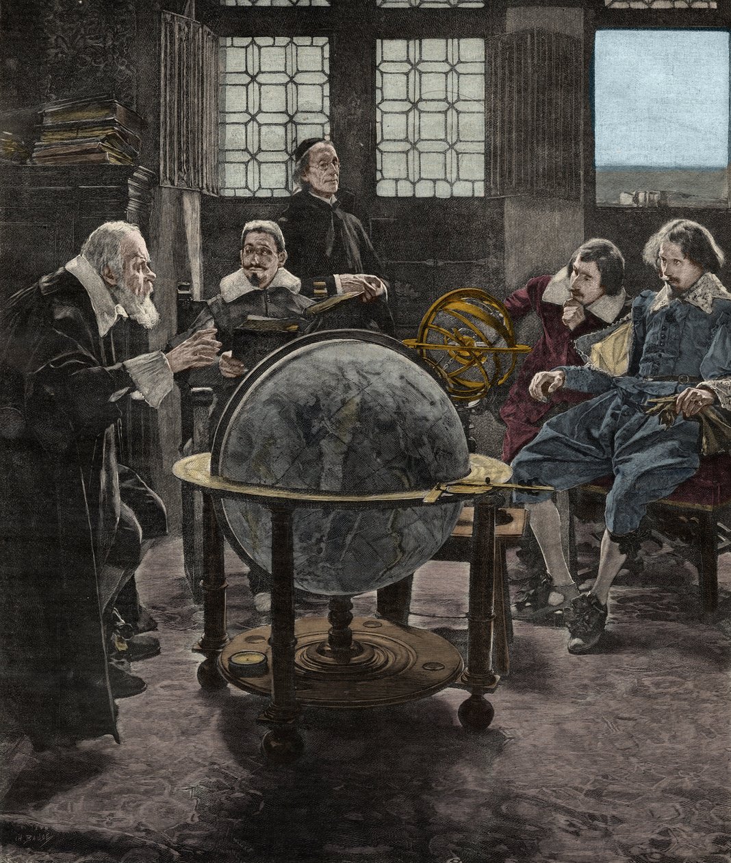 John Milton (1608-1674) besucht Galileo Galilei (Galilei) in seinem Gefängnis der Inquisition in Arcetri, in der Nähe von Florenz, im Jahr 1640. Gravur aus dem 19. Jahrhundert nach einem Gemälde von T. Lessi von Tito Lessi