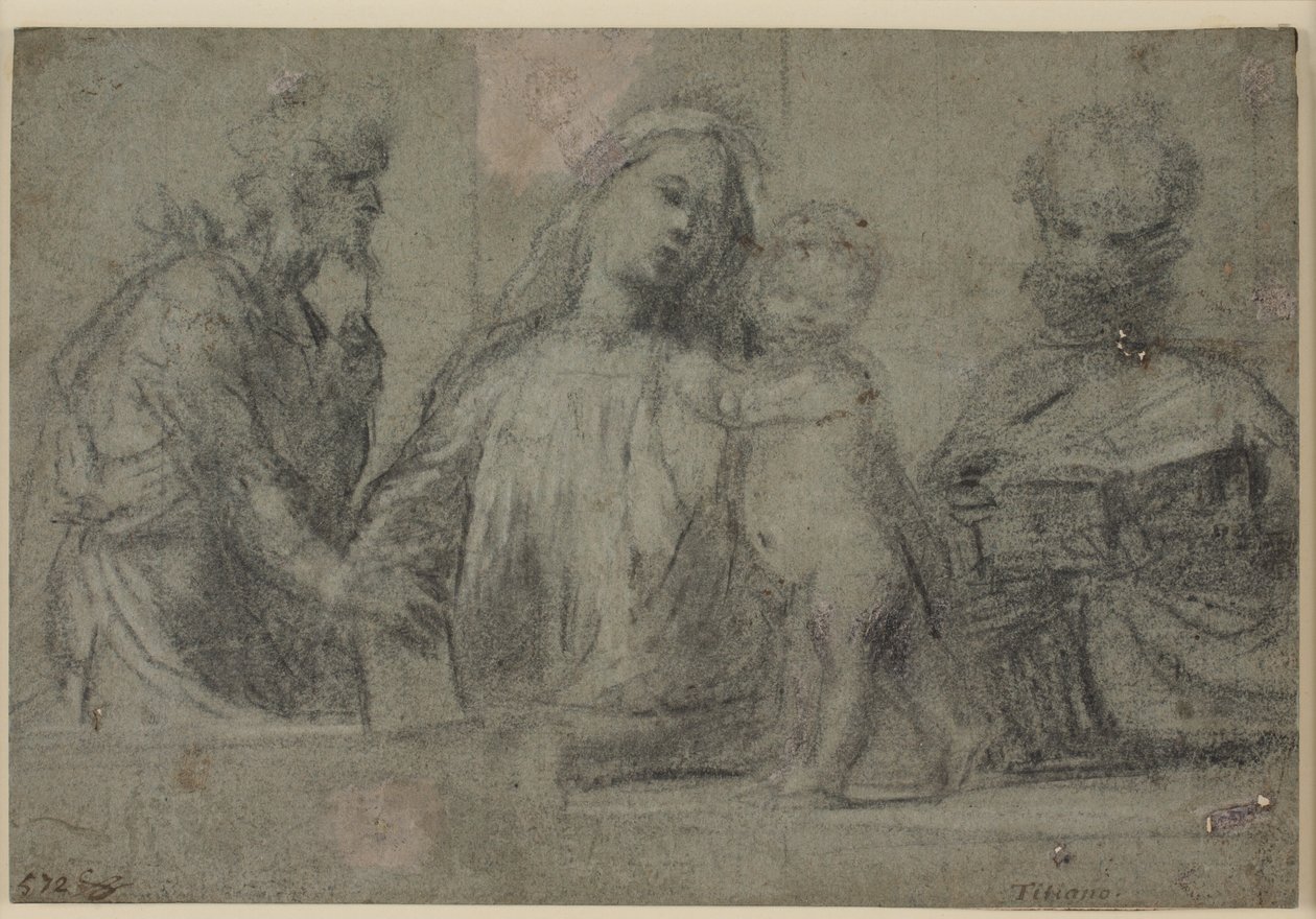 Halbfiguren einer Madonna und eines Kindes, flankiert von den Heiligen Johannes dem Täufer und Petrus von Tizian