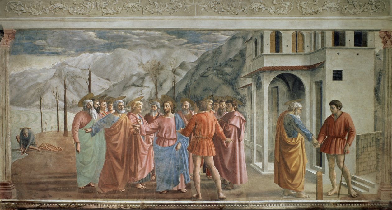Tributgeld - Le paiment du tribut (Il tributo) - Fresko von Tommaso di ser Giovanni di Mone Cassai genannt Masaccio (1401-1428) von Tommaso Masaccio