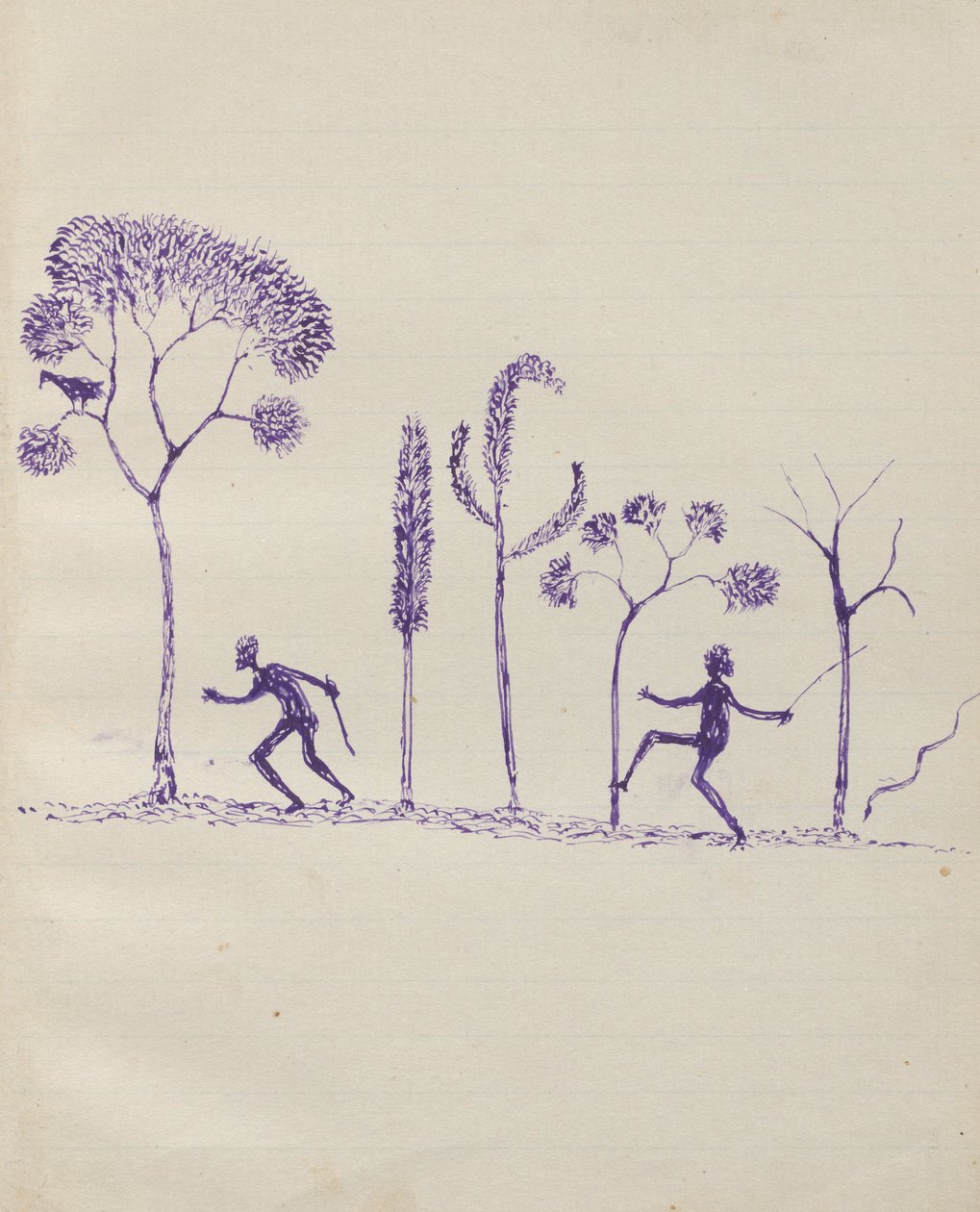 Kwatkwat-Leute - (Aborigines unter Bäumen) Skizzenbuch hauptsächlich über Aktivitäten der Aborigines und Weißen von Tommy McRae