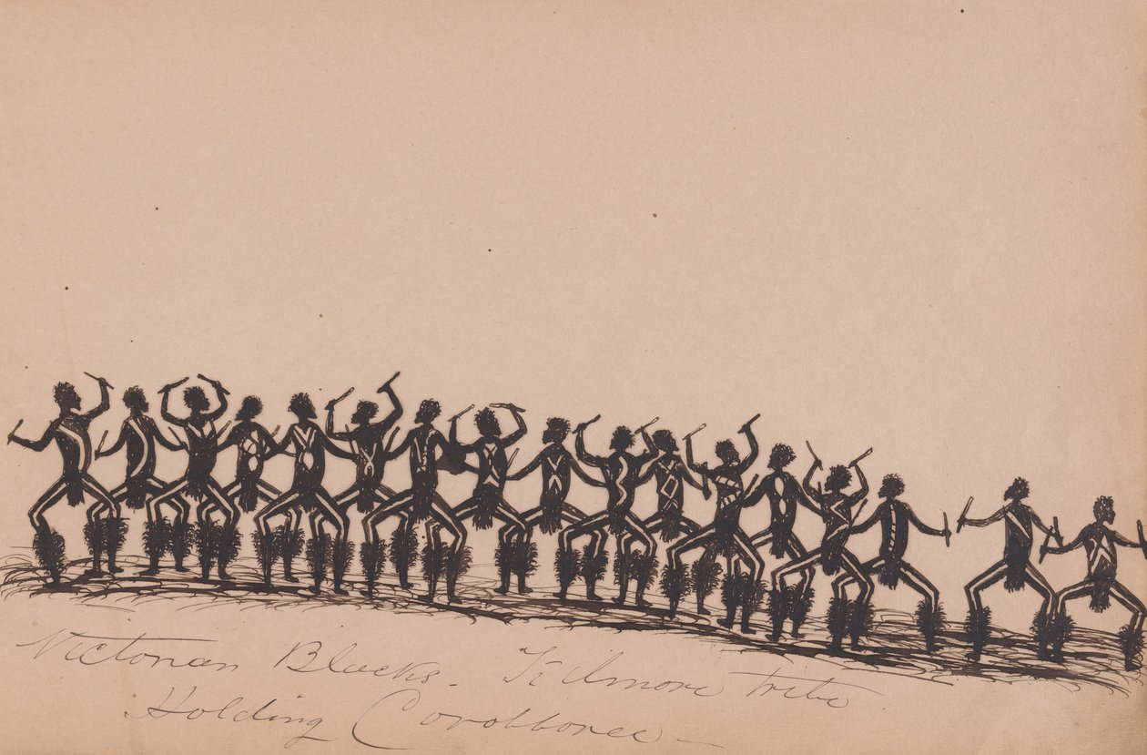 Kwatkwat Volk - Viktorianische Schwarze - Kilmore-Stamm hält Corroboree - Skizzenbuch der Aktivitäten der Aborigines von Tommy McRae