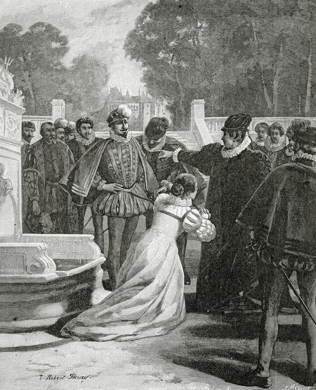 Königin Elisabeth und der Earl of Leicester, 19. Jahrhundert (bw Gravur) von Tony Robert Fleury