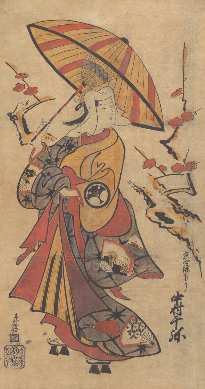 Schauspieler Nakamura Senya als Tokonatsu im Kabuki-Stück, Das Erbe der Drei-Komma von Torii Kiyomasu I