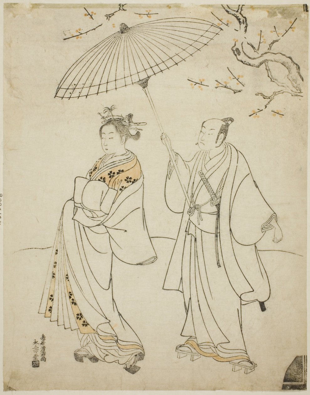 Die Schauspieler Ichikawa Komazo I (L) und Nakamura Matsue I (R) von Torii Kiyomitsu I