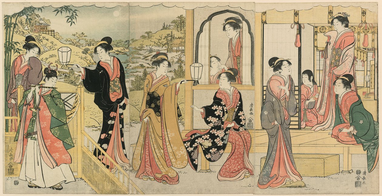 Eine moderne Version von Ushiwakamaru, die Prinzessin Joruri serenadiert von Torii Kiyonaga