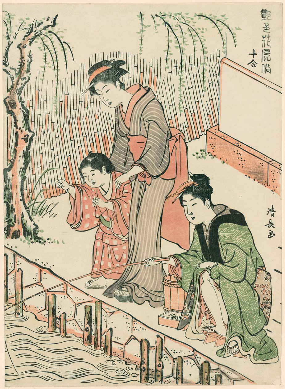 Fischen, aus der Serie "Ein Satz von zehn Schönheiten in blumenartigen Stilen (Enshoku hana fuzoku ju awase)" von Torii Kiyonaga