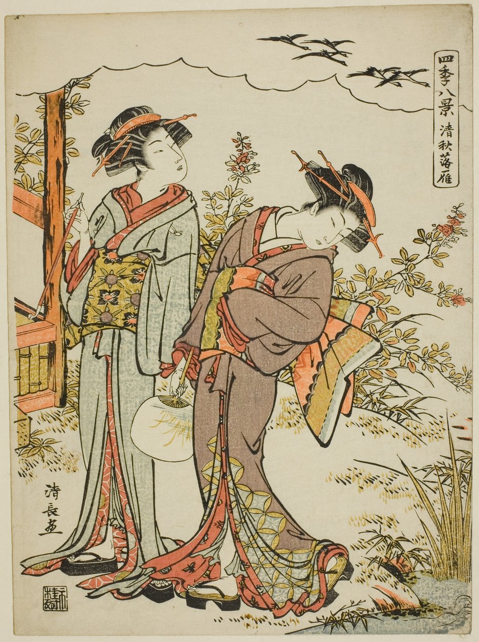 Gänse, die im Herbst herabsteigen, aus der Serie „Acht Szenen der vier Jahreszeiten“ von Torii Kiyonaga