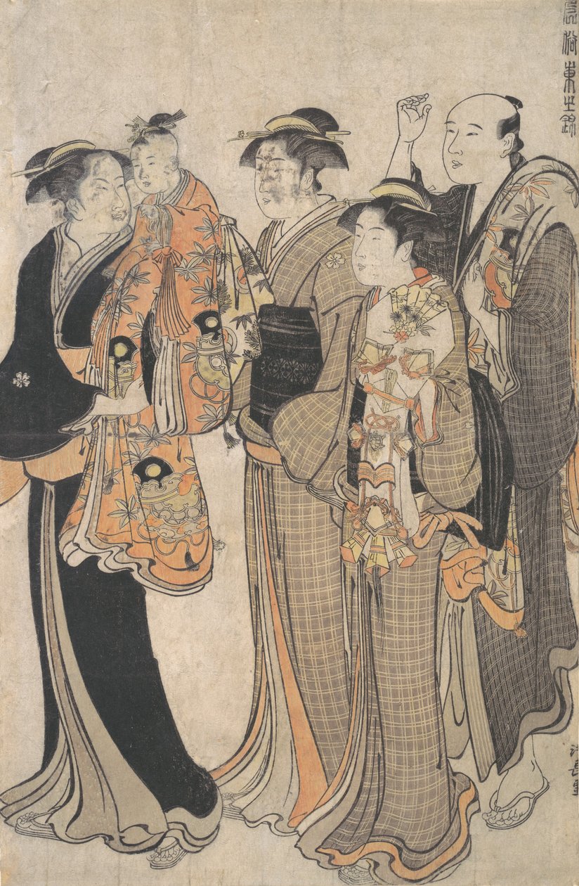 Mutter trägt ihr kleines Mädchen zum Miya Mairi, ca. 1784 von Torii Kiyonaga