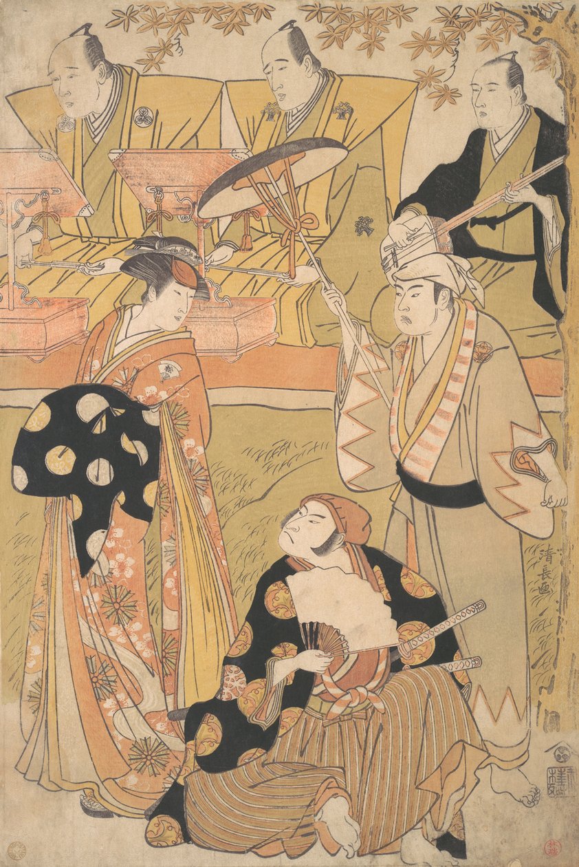 Onoe Matsusuke I als Oiran spricht mit Nakamura Nakazo I als Samurai von Torii Kiyonaga
