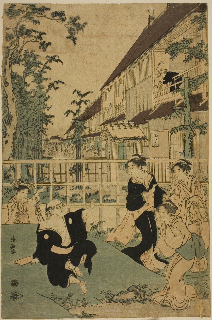 Freizeitvergnügen im Kankanro-Teestube in Yoshiwara von Torii Kiyonaga