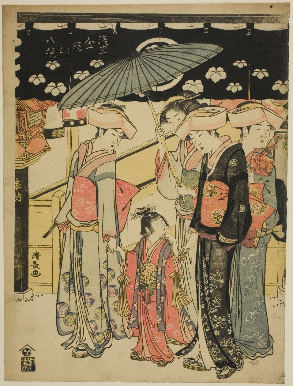 Die Nakamise-Einkaufsstraße, aus der Serie "Acht Bezirke des Kinryuzan-Tempels in Asakusa (Asakusa Kinryuzan hakkei)" von Torii Kiyonaga