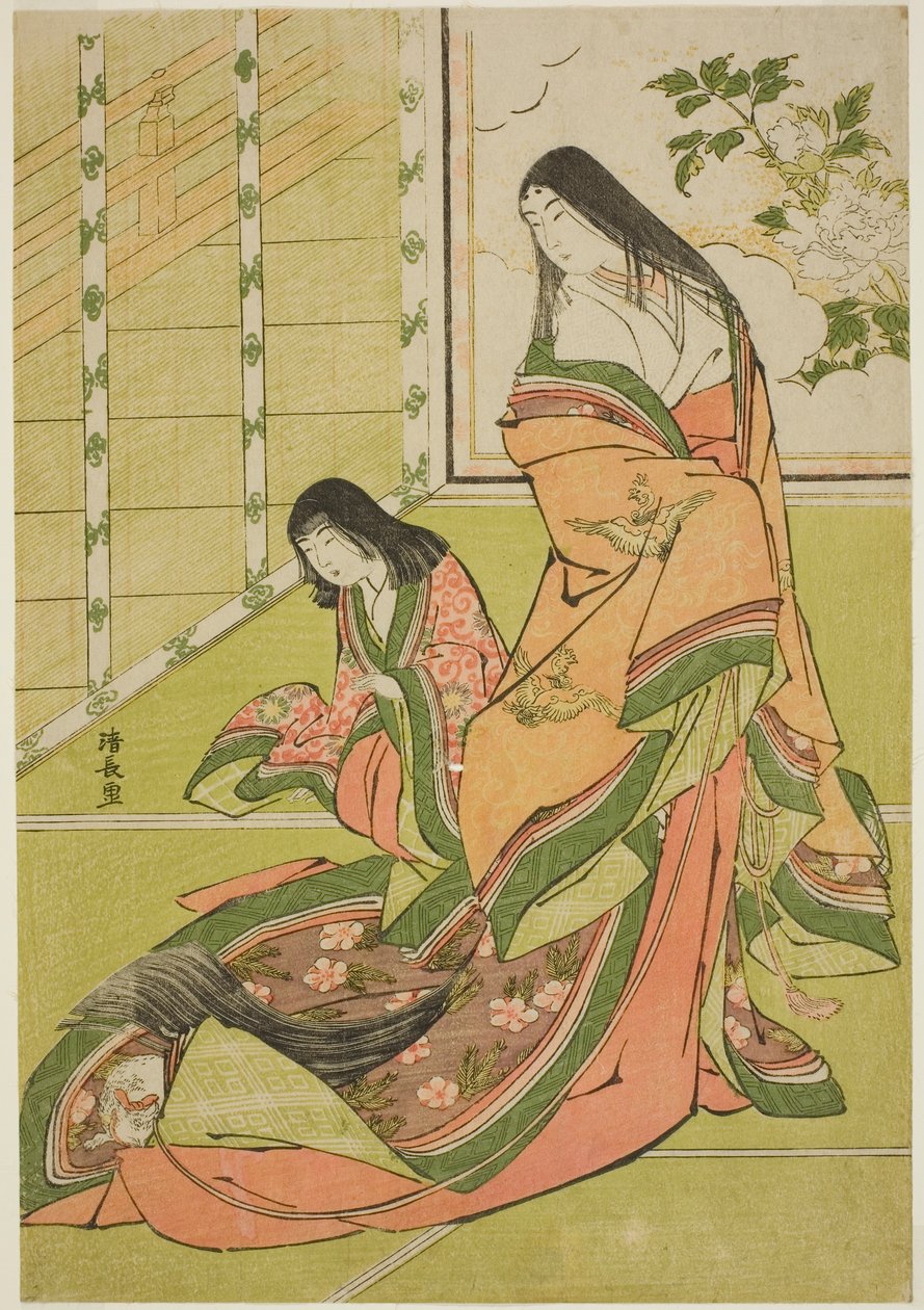 Die dritte Prinzessin und ihr Kätzchen, aus einer unbetitelten Serie von Hofdamen von Torii Kiyonaga