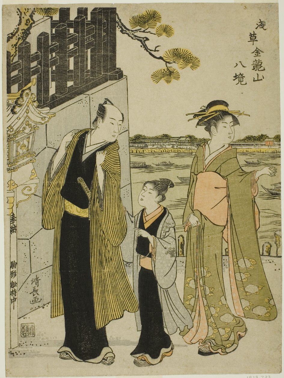 Die Aussicht von der Komagata-Halle, aus der Serie "Acht Bezirke des Kinryuzan-Tempels in Asakusa (Asakusa Kinruzan hakkei)" von Torii Kiyonaga