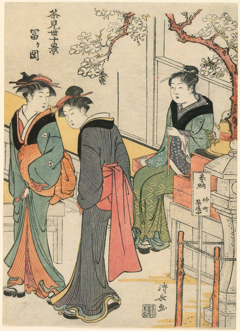 Tomigaoka, aus der Serie "Zehn Szenen von Teehäusern (Chamise jikkei)" von Torii Kiyonaga