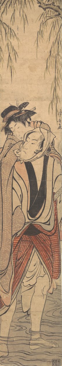 Zwei Liebende überqueren einen Fluss von Torii Kiyonaga