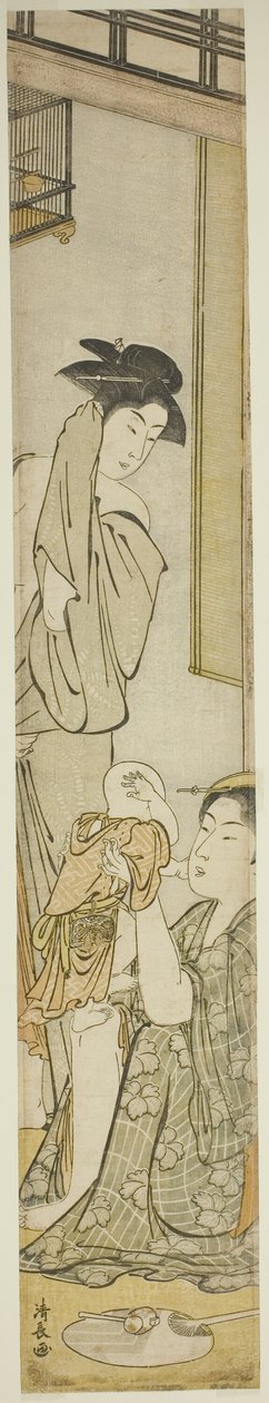 Zwei Frauen und ein Kind nach dem Bad von Torii Kiyonaga