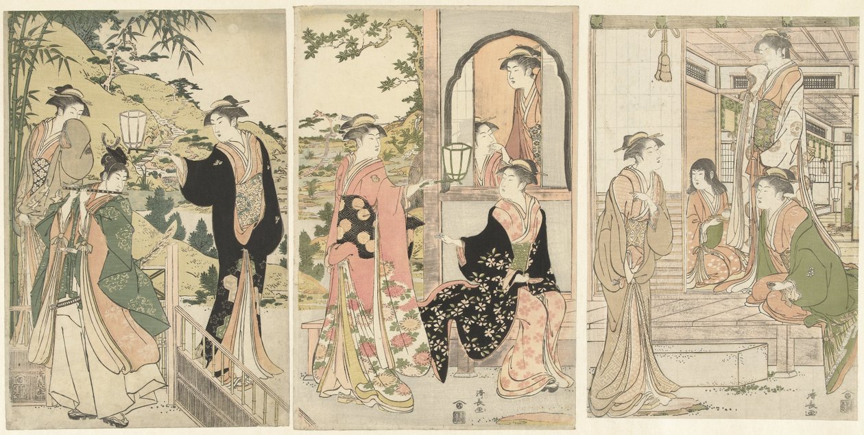 Yoshitsune bringt eine Serenade an Joruri Hime von Torii Kiyonaga