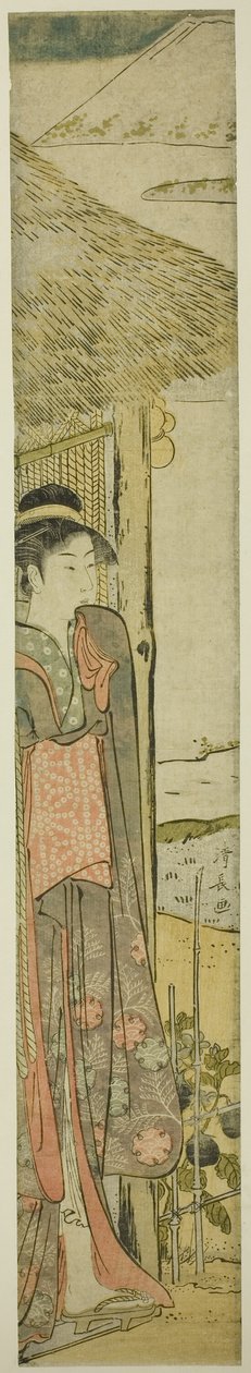 Junge Frau mit Symbolen des ersten Traums des neuen Jahres von Torii Kiyonaga