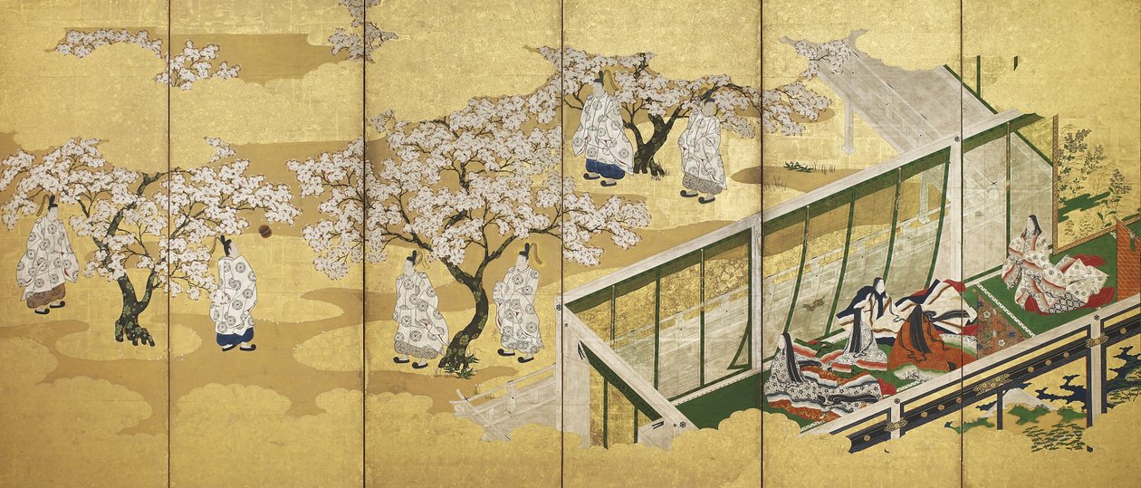 Die Geschichte von Genji, Kapitel 34; Kashiwagi erblickt die Dritte Prinzessin, Edo-Periode von Tosa Mitsuoki