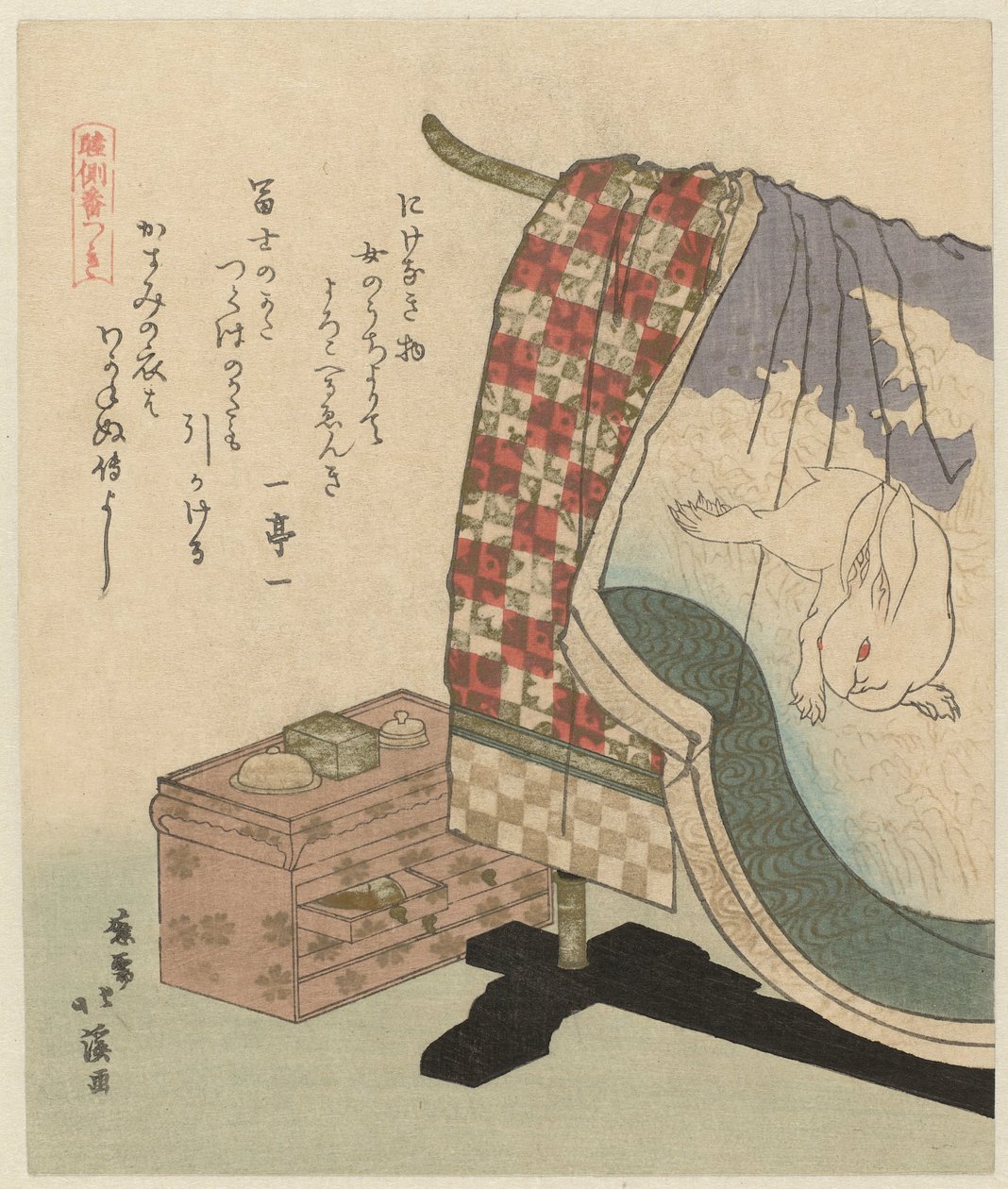 Kimono mit Kaninchen von Totoya Hokkei