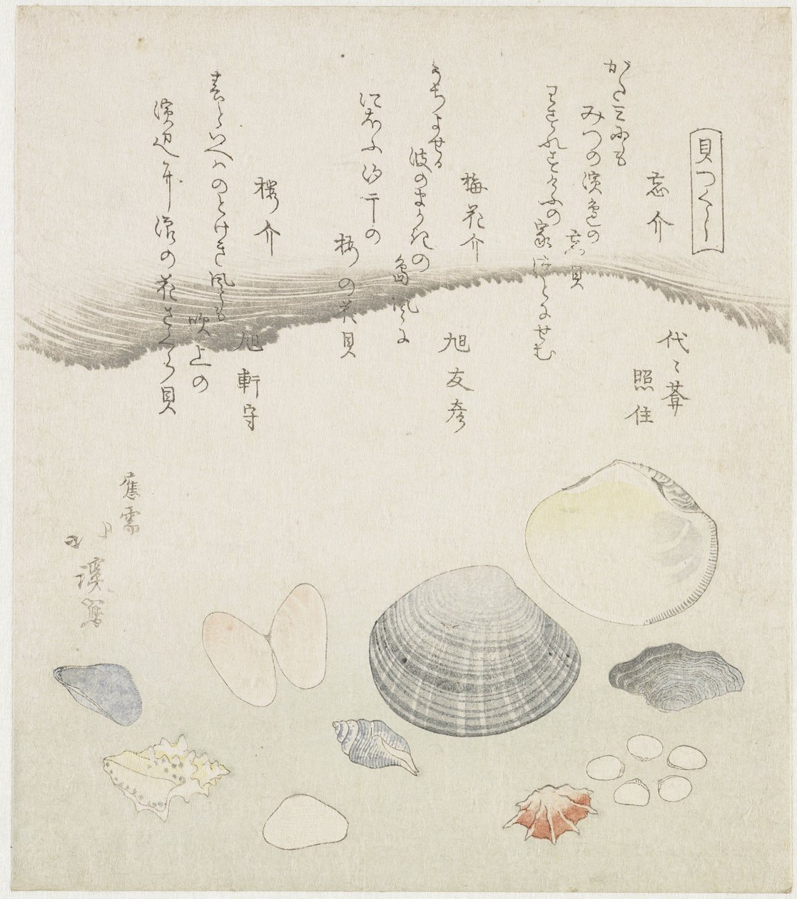 Vergessene Muschel, Pflaumenblütenmuschel und Kirschmuschel von Totoya Hokkei