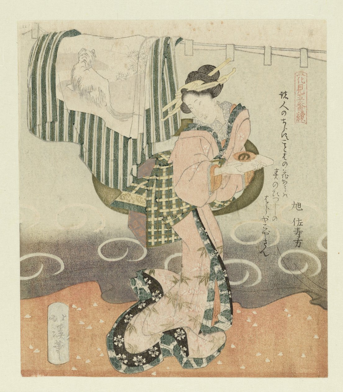 Frau mit Sake-Tasse von Totoya Hokkei