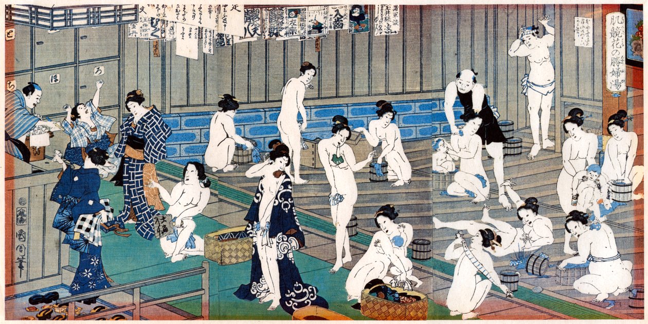 Badeszene, ein Druck von Toyohara Kunichika von Toyohara Kunichika
