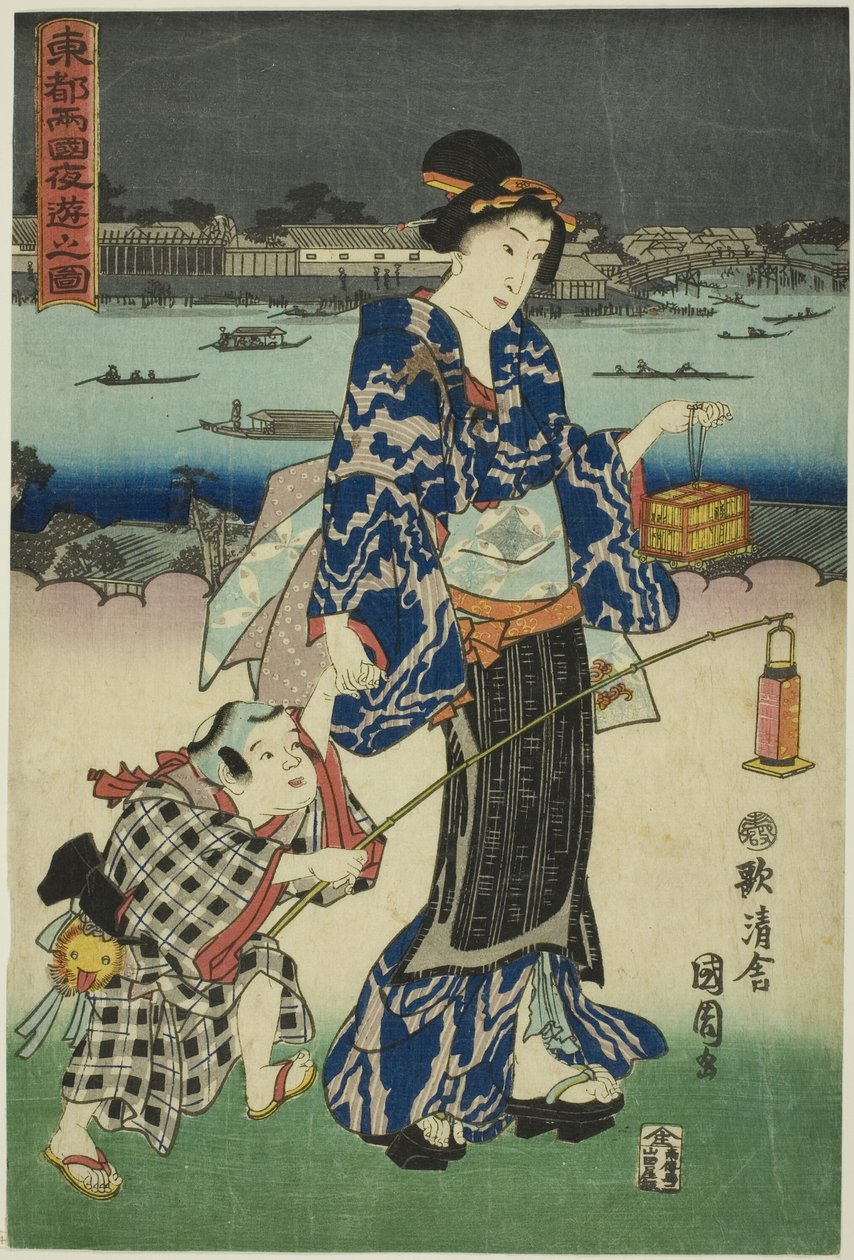 Abendvergnügungen in Ryogoku in der östlichen Hauptstadt von Toyohara Kunichika