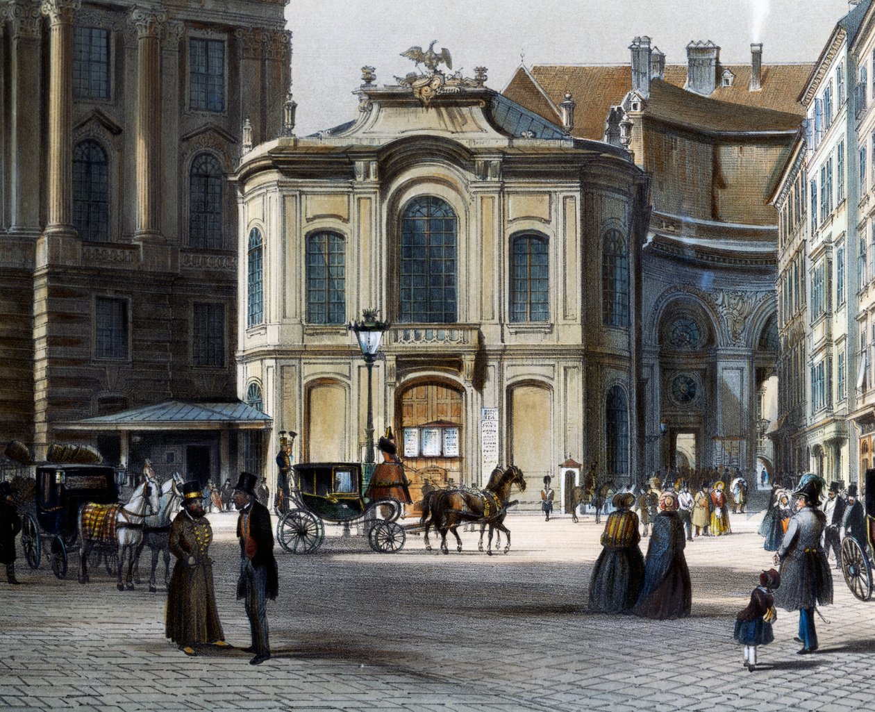 Burgtheater in Wien Michaelerplatz mit Winterreitschule rechts, von Tranquillo Mollo (1767-1837), kolorierte Gravur, Österreich von Tranquillo Mollo