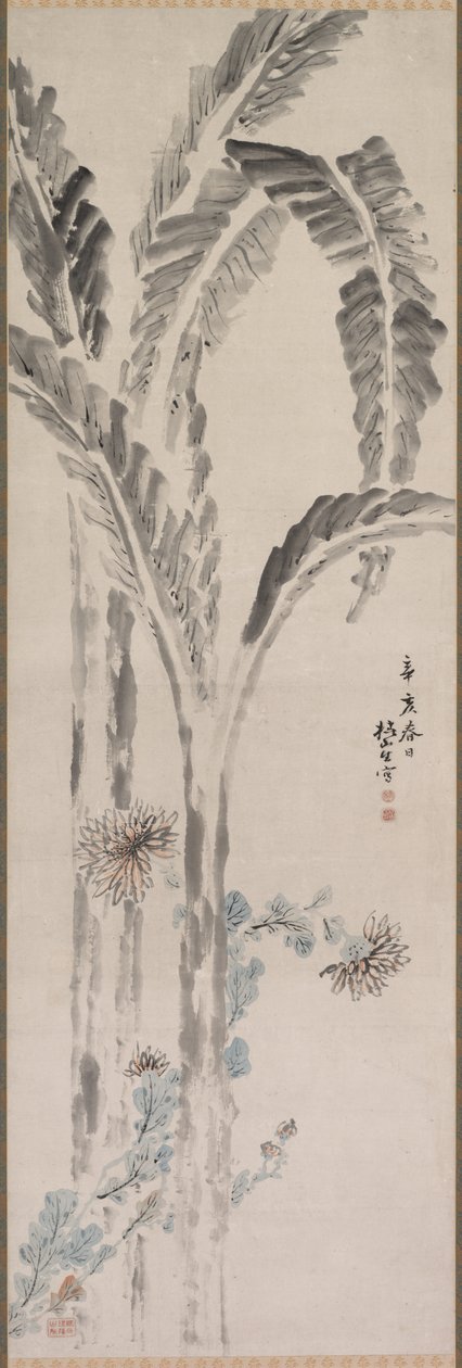 Bananenpflanze und Chrysantheme, 19. Jahrhundert von Tsubaki Chinzan
