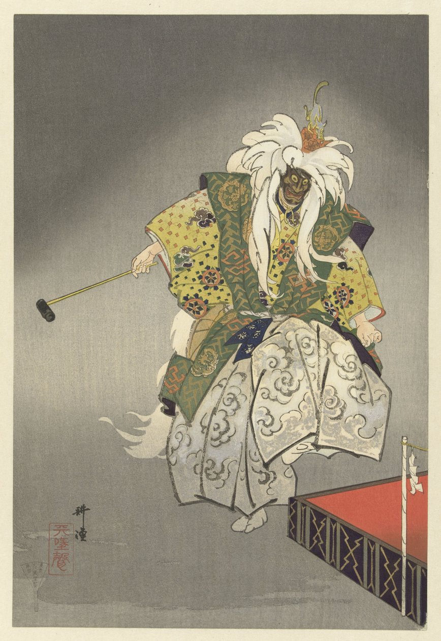 Acteurs im Noh-Theaterstück Kokaji (Honderd Noh spelen) von Tsukioka Kogyo