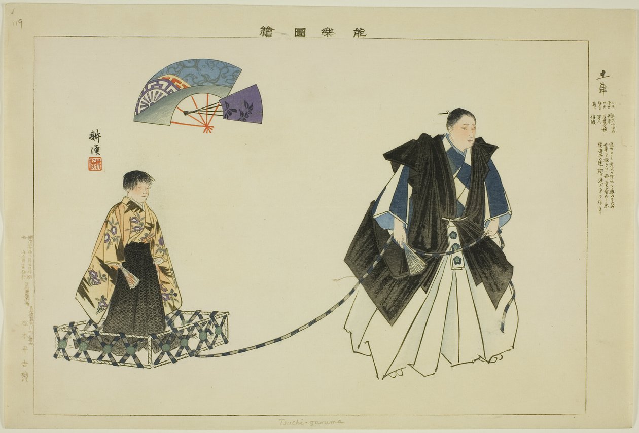 Tsuchi-guruma, aus der Serie "Bilder von No-Aufführungen" von Tsukioka Kogyo