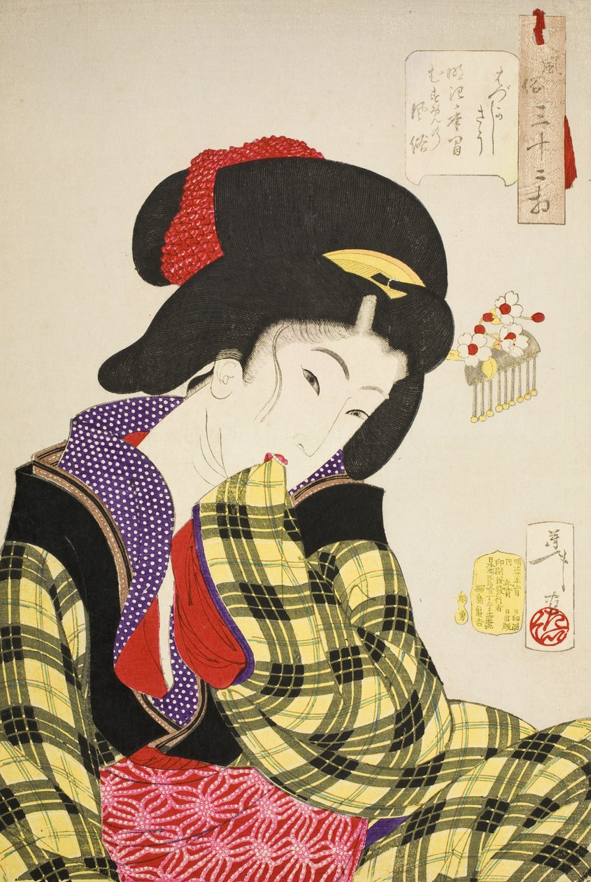Schüchtern aussehen: Die Manieren eines jungen Mädchens der Meiji-Ära von Tsukioka Yoshitoshi