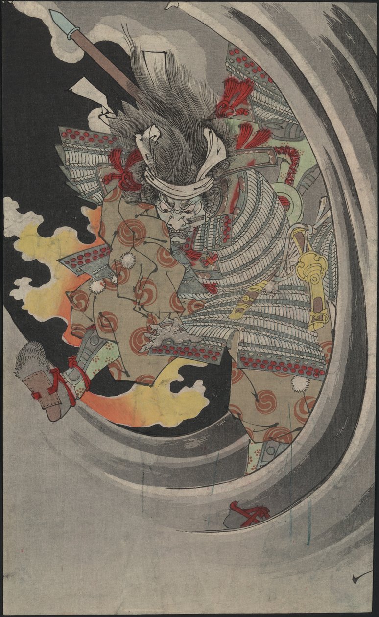 Der Geist des Generals Taira no Tomomori, der durch Wellen am Nunobiki-Wasserfall bricht, 1889 von Tsukioka Yoshitoshi