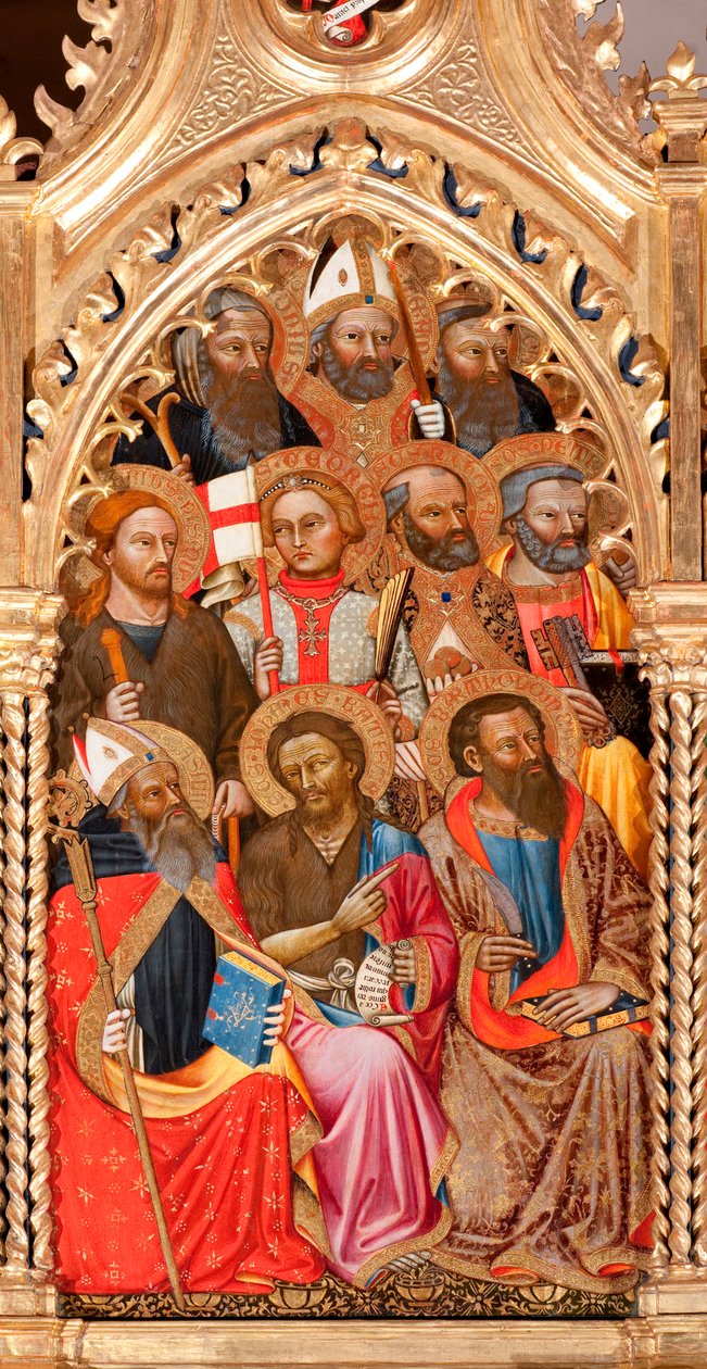 Heilige, Detail aus Jungfrau und Kind umgeben von Engeln und Heiligen (Detail) von Turino Vanni