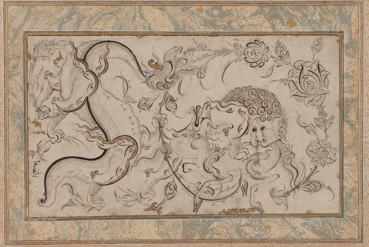 Löwe, Chi-Lin und Drache in Blumensprays, Osmanische Periode von Turkish School