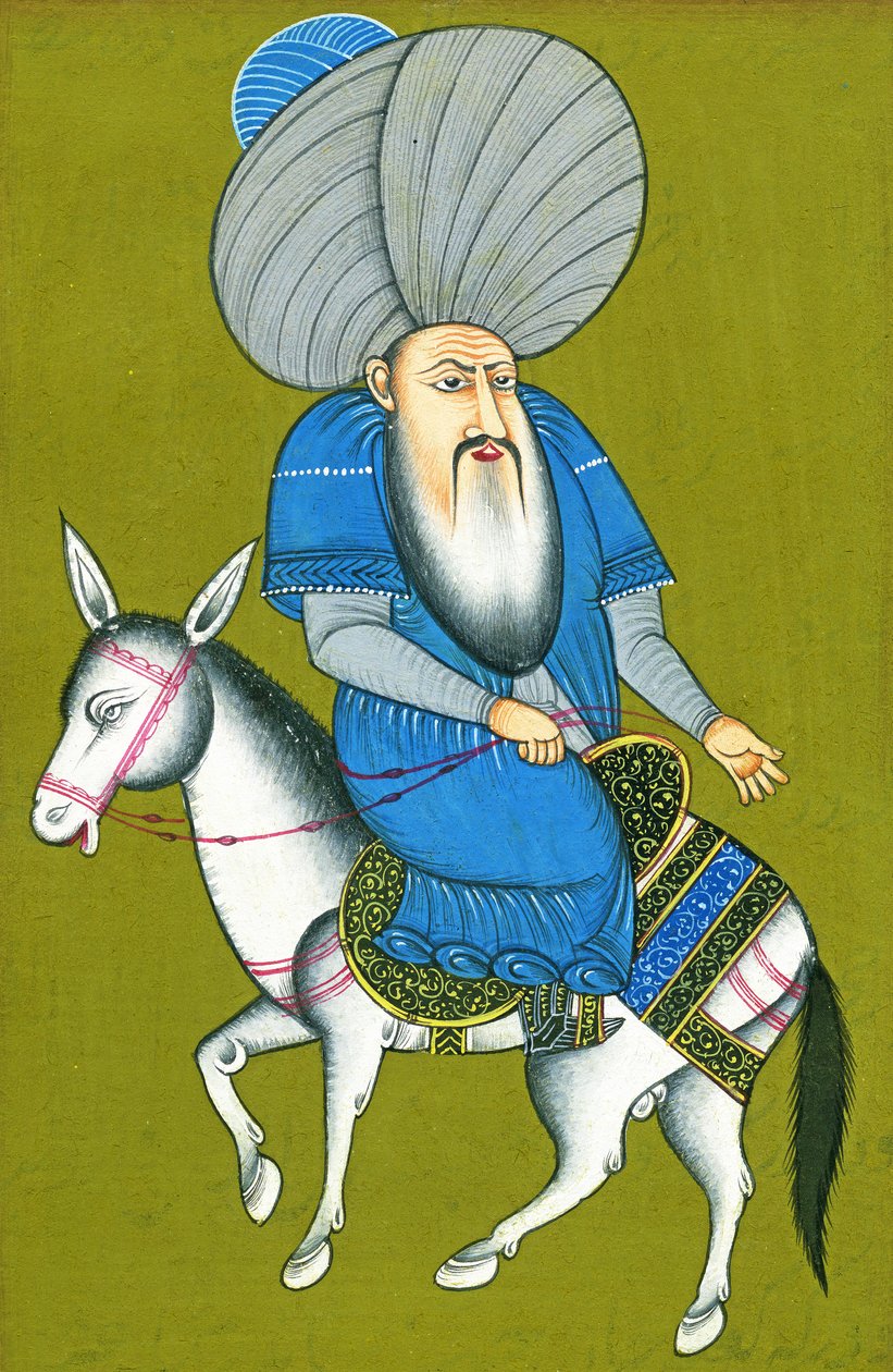 Nasreddin Hodja reitet rückwärts auf seinem Pferd von Turkish School
