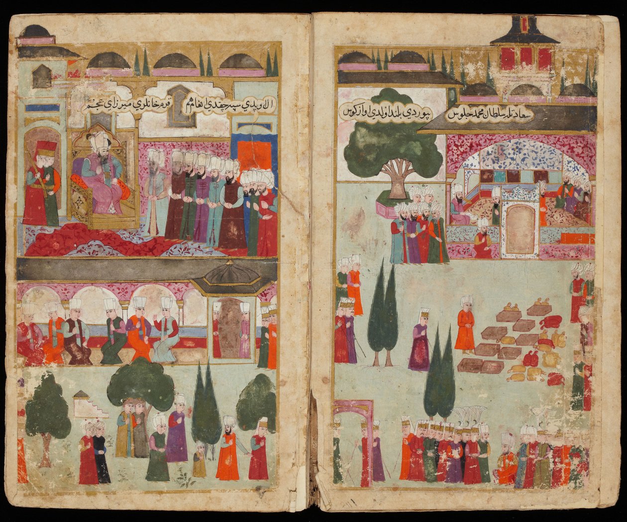 Mehmed III.s Krönung im Topkapi-Palast 1595 aus dem Manuskript Mehmed III.s Feldzug in Ungarn von Turkish master
